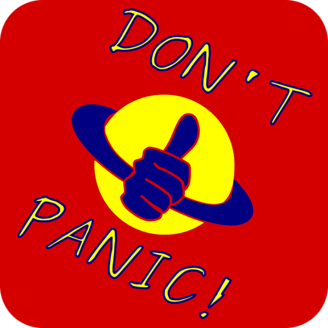don't panic and thumbs up sign